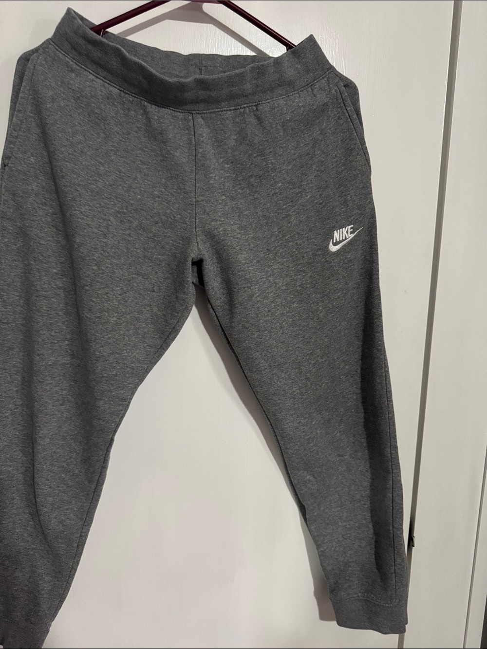 Nike Gray Kids Fleece Joggers with White Swoosh